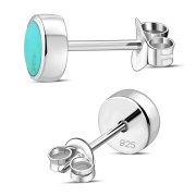 Turquoise Circle Round Sterling Silver Stud Earrings, E364
